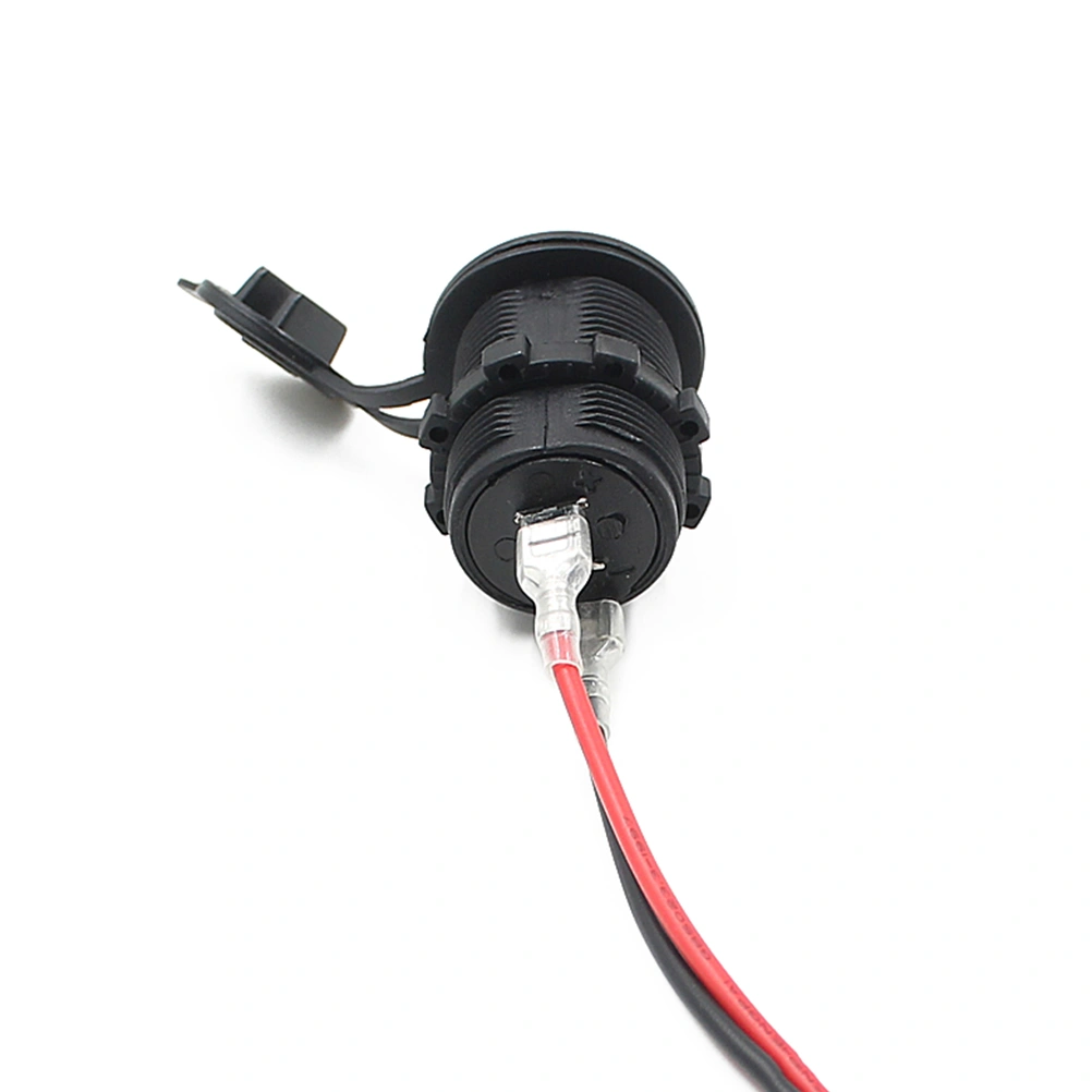 Portable 12V Motorcycle Car Cigarette Lighter Socket Splitter Dual USB Port with Cable for iPhone Cellphone GPS (Black)
