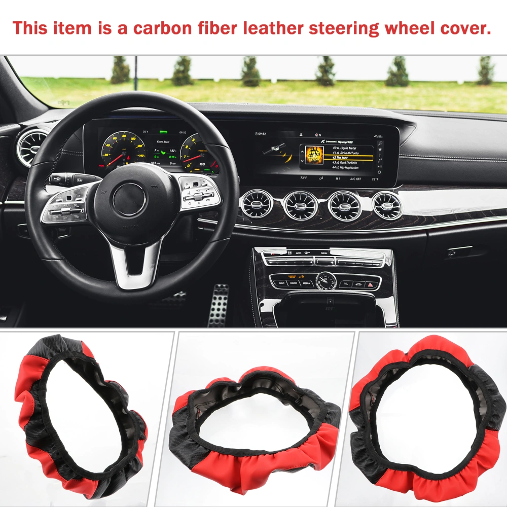 Car Carbon Fiber Steering Wheel Cover Sports Steering Wheel Case (Black-red)