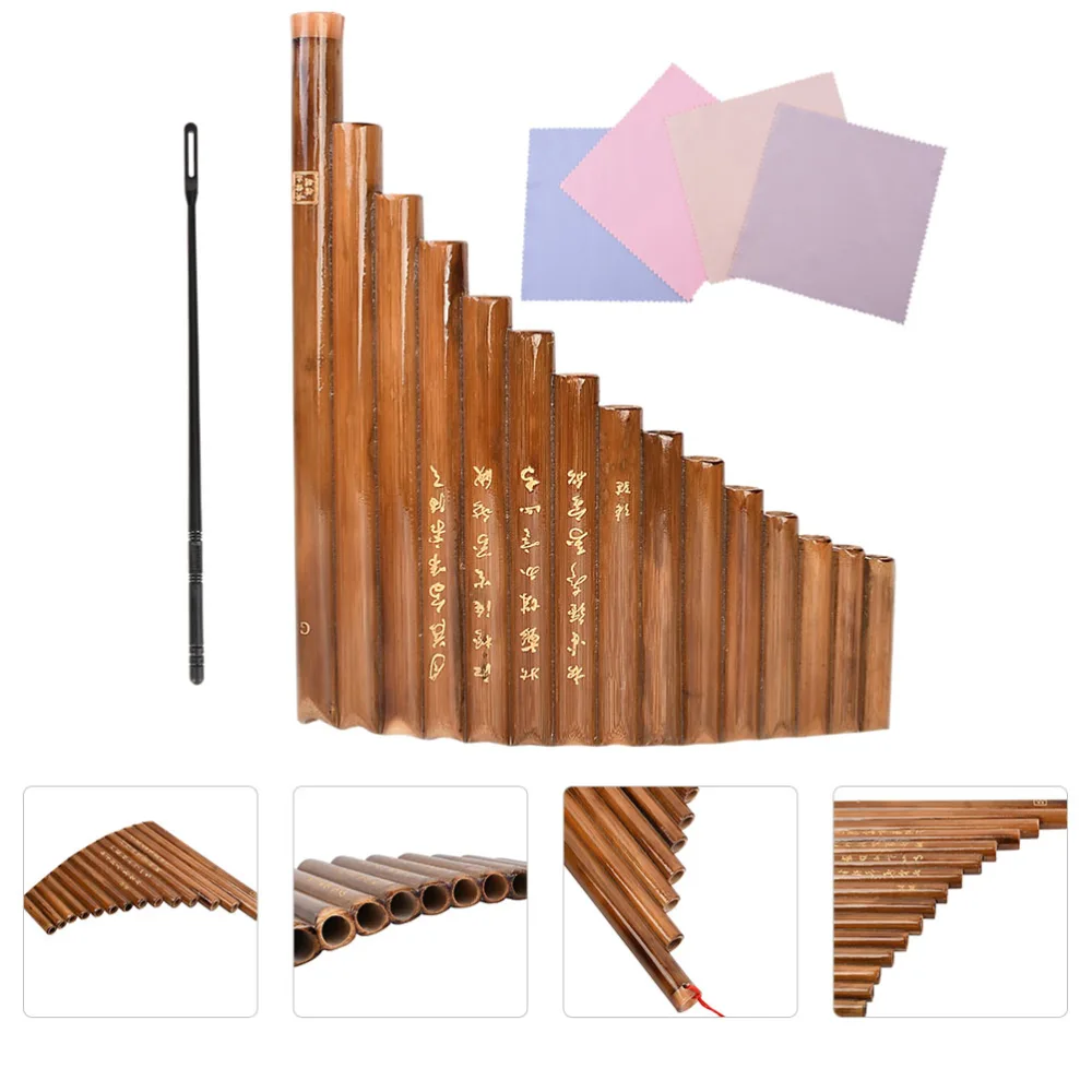 1 Pc Beginner 15 Hole Panpipe Wind Instrument Portable Panpipe Instrument (Brown, Carving Random)