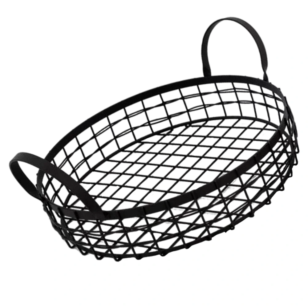 1Pc Fruit Storage Basket Ironwork Retro Basket Household Hollowed Basket (Black)