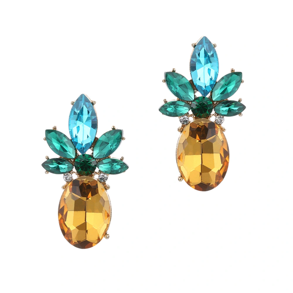 1 Pair Women Personality Pineapple Shaped Crystal- inlaid Stud Earrings Accessories with Diamond Jewelry Decor (As Shown)