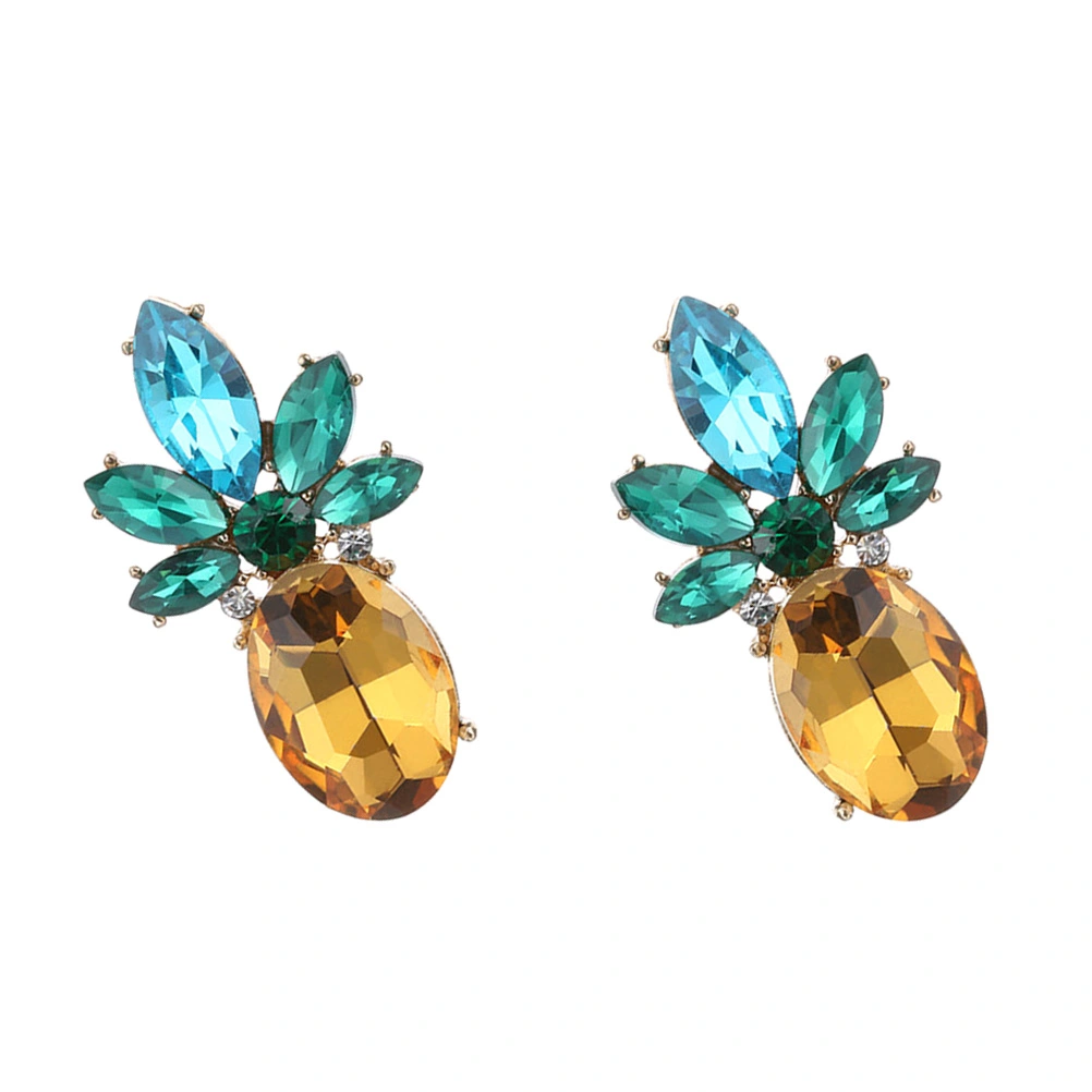 1 Pair Women Personality Pineapple Shaped Crystal- inlaid Stud Earrings Accessories with Diamond Jewelry Decor (As Shown)