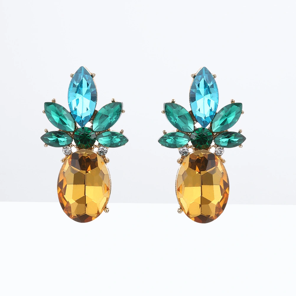 1 Pair Women Personality Pineapple Shaped Crystal- inlaid Stud Earrings Accessories with Diamond Jewelry Decor (As Shown)