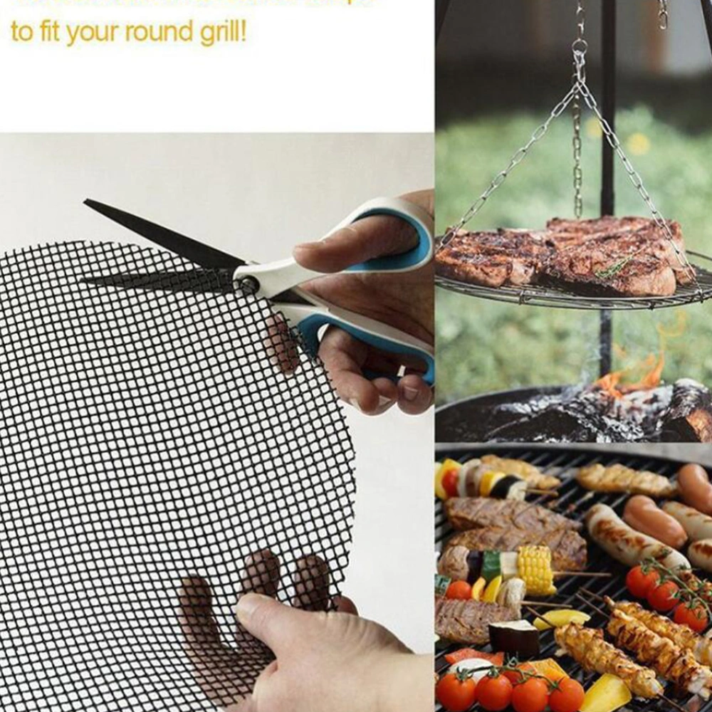 4pcs Non-stick Barbecue Grid Mat BBQ Grill Mesh Cushions Glass Fiber Cooktops Stove Barbecue Grid Mats (Black + Brown)