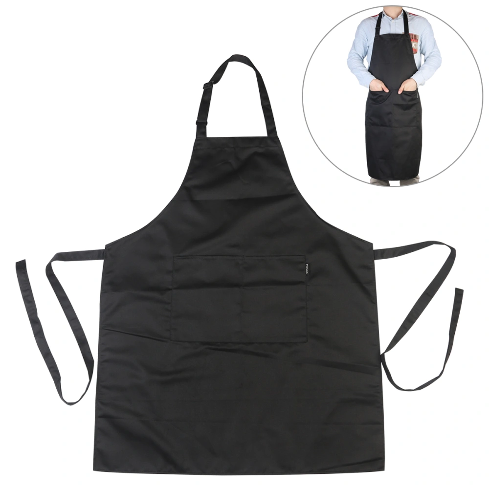 PIXNOR Black Adjustable Bib Chef Kitchen Apron with Pockets for Cooking / Baking / Barbecuing