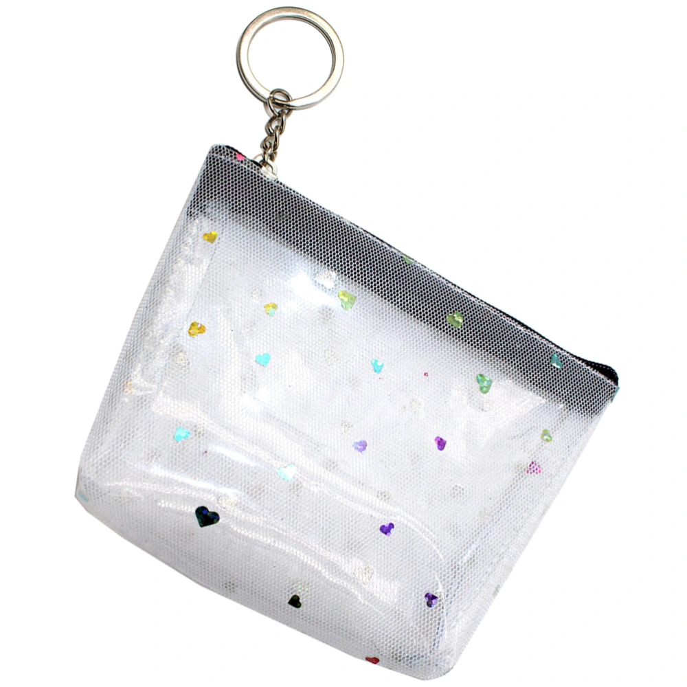 PVC Heart Pattern Coin Bag Fashion Translucent Net Change Purse Creative Money Bag Pocket Purse with Zipper (White)