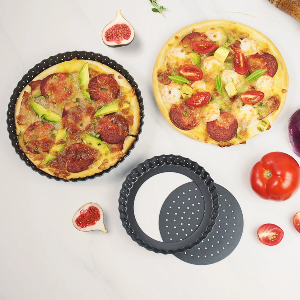 Non-Stick Pizza Pan with Holes Round Baking Tart Mould Removable Bottom Pie Tray (Small, 5inch)