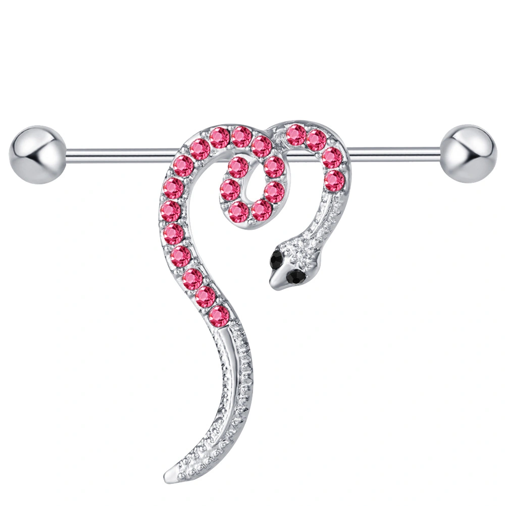 1pc Snake Shaped Ear Stud Punk Style Earring Trendy Ear Jewlry (Silver Pink)