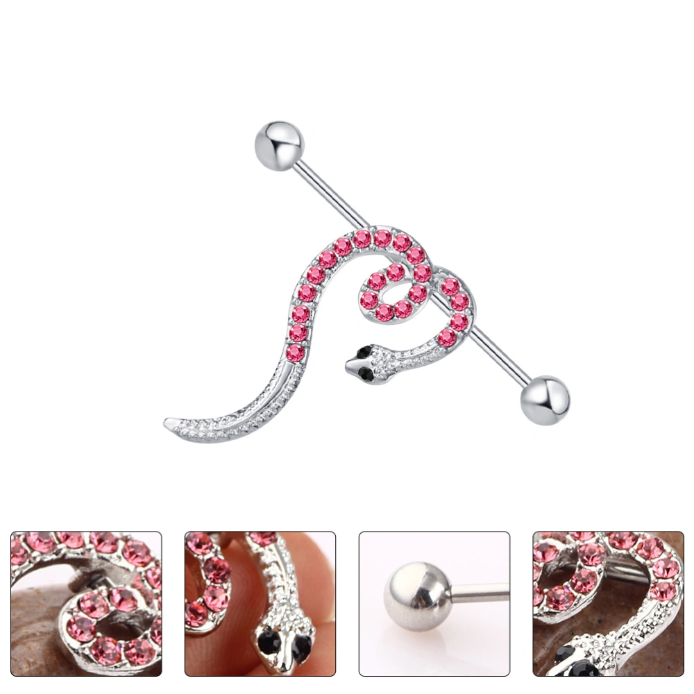 1pc Snake Shaped Ear Stud Punk Style Earring Trendy Ear Jewlry (Silver Pink)