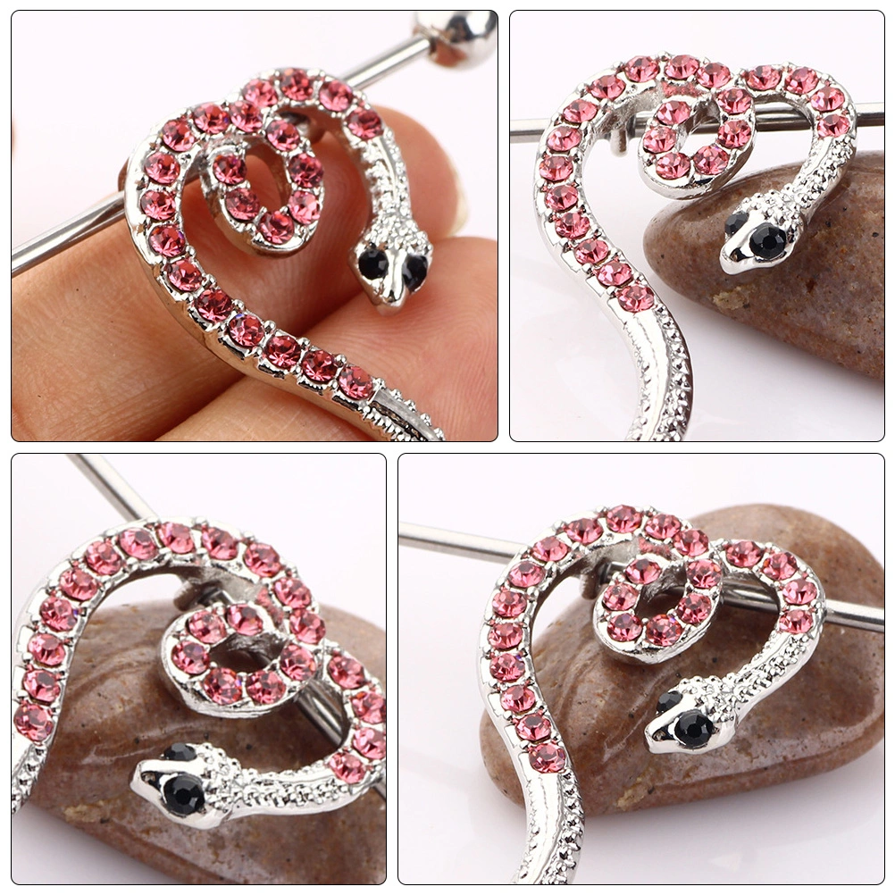 1pc Snake Shaped Ear Stud Punk Style Earring Trendy Ear Jewlry (Silver Pink)