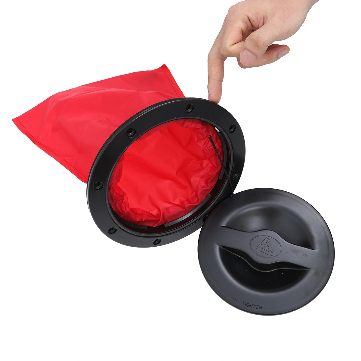 6" ABS Hatch Cover Deck Plate with Red Cat Bag for Kayak Boat Fishing Rigging (Black)