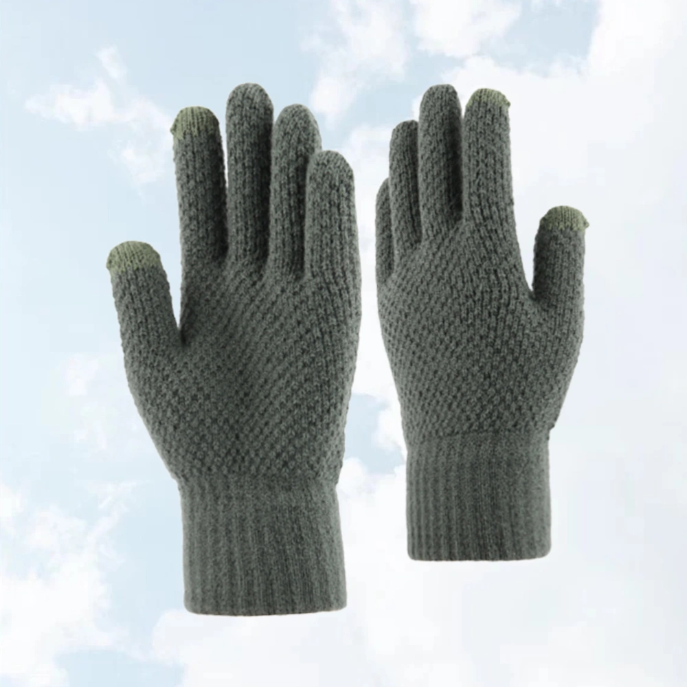 1 Pair of Men's Touch Screen Gloves Thicken Plush Gloves Knitted Mitten Winter Finger Gloves Green