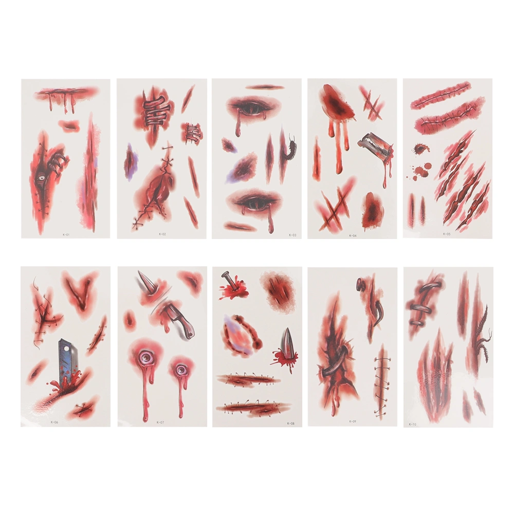 20 Sheets Halloween Horror Tattoos Temporary Fake Blood Scar Wound Stickers