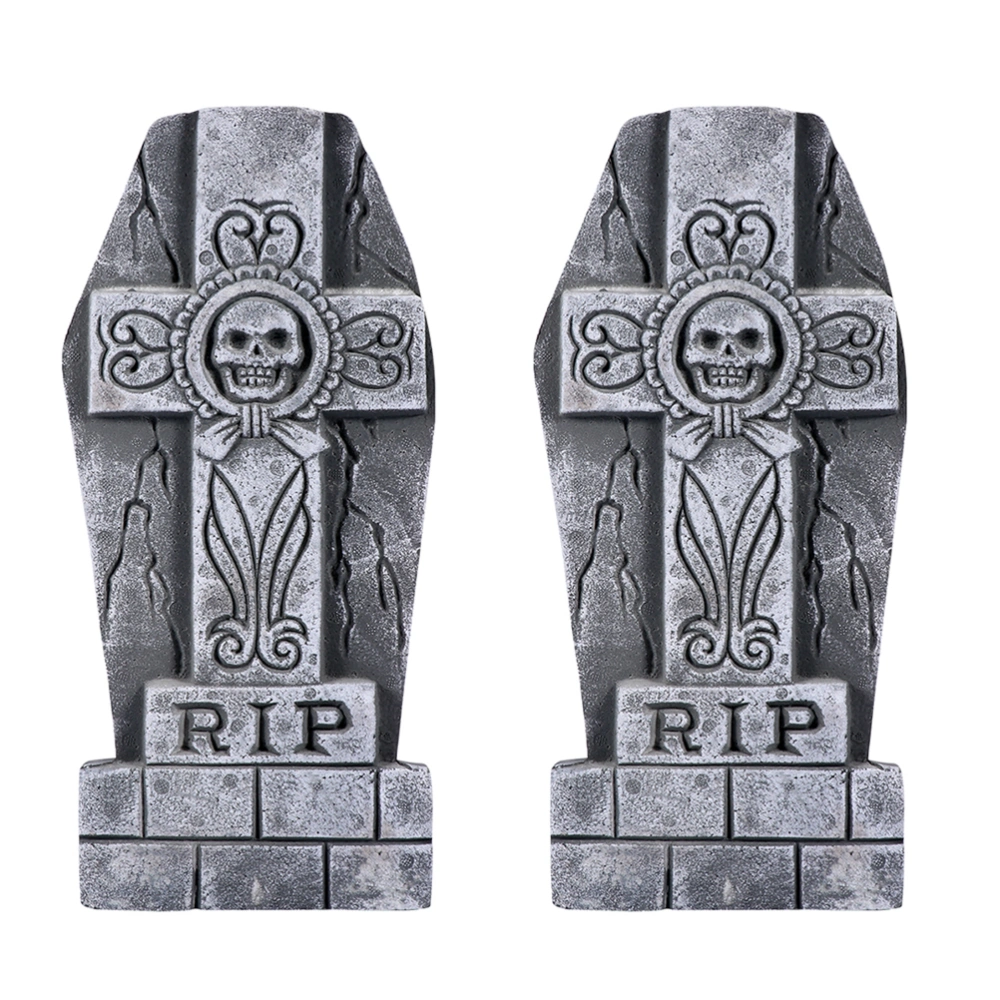 2Pcs Haunted House Prop Prank Prop Tombstone Ornament Halloween Tombstone Decor