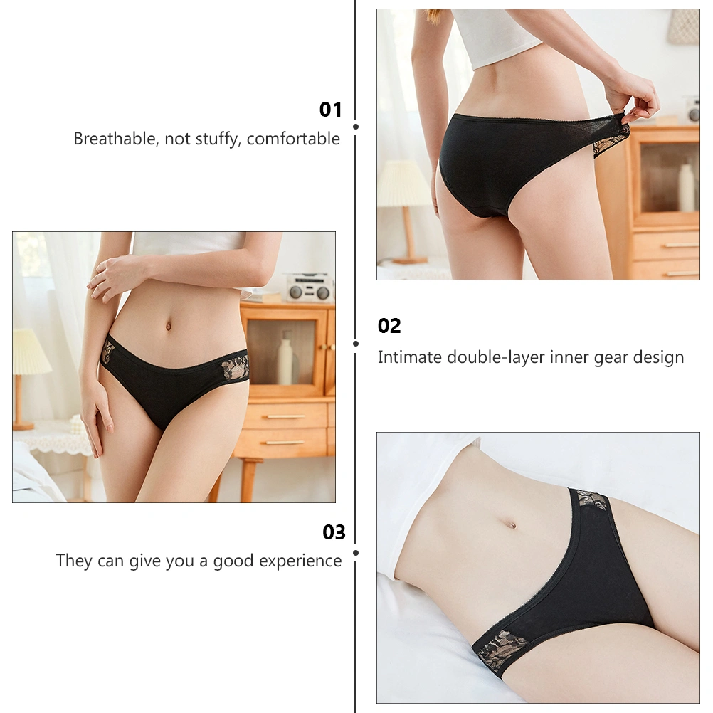5pcs Women Comfortable Triangle Pants Breathable Underpants Cotton Underpants (Black)