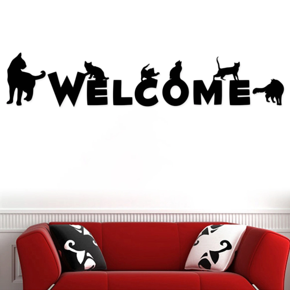 Black Cats WELCOME Wall Stickers Removable Wall Decals PVC Wall Decor for Hallway Corridor