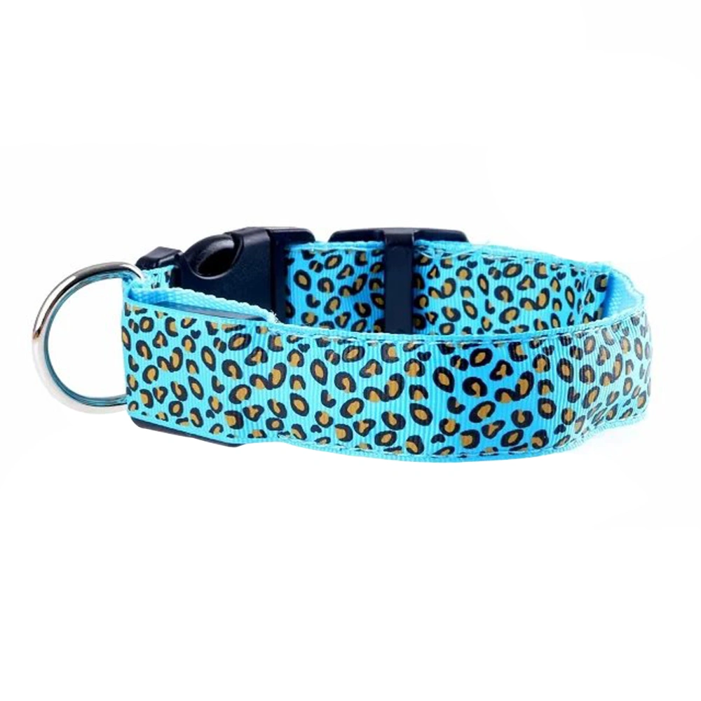 LED Dog Necklace Adjustable Leopard Light up Night Safety Collar for Pet Dogs - Size S (Blue)