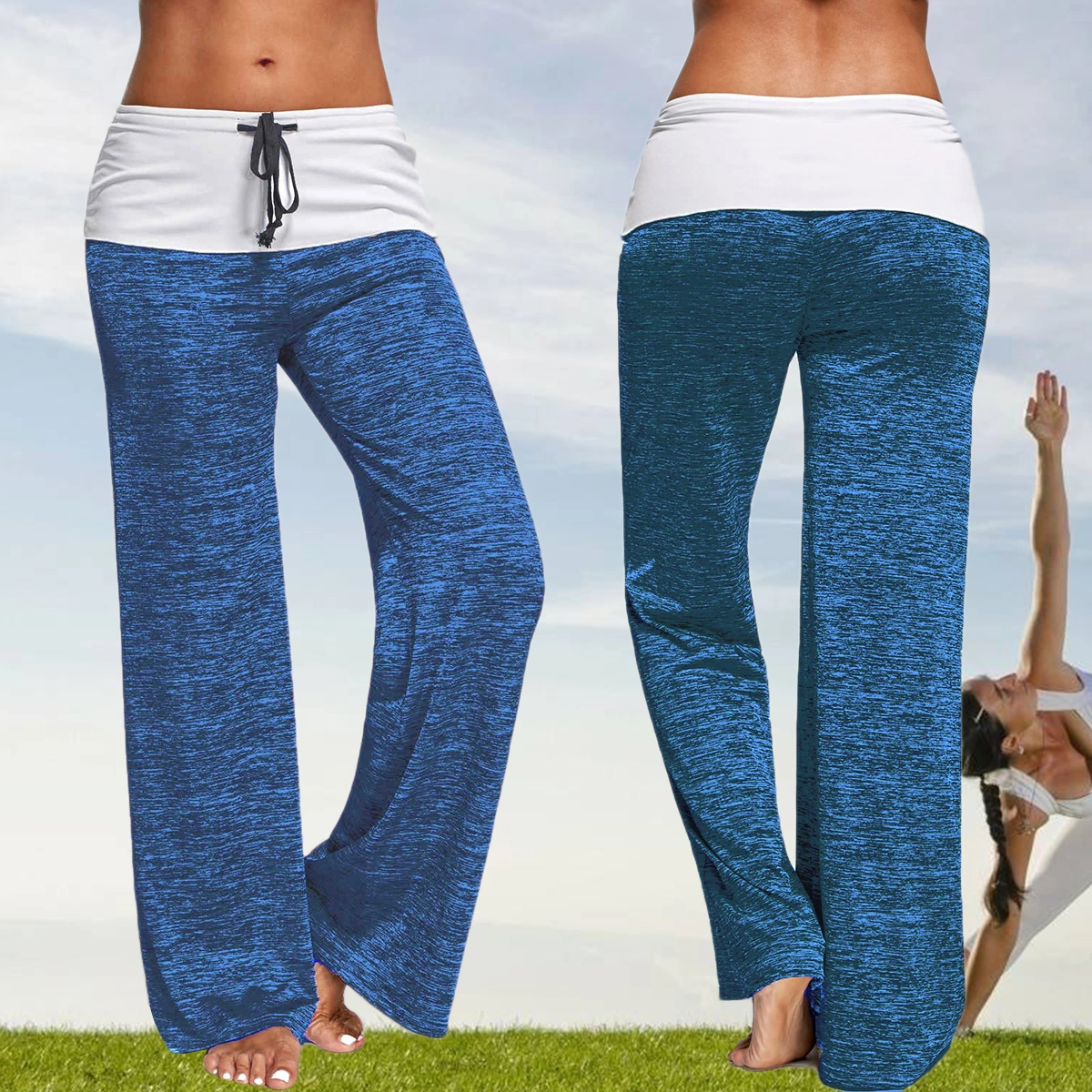 Fashion Womens Yoga Pilates Harem Pants Sports Long Baggy Dance Loose Trousers Quick Dry Cotton Pants Size S (Blue)