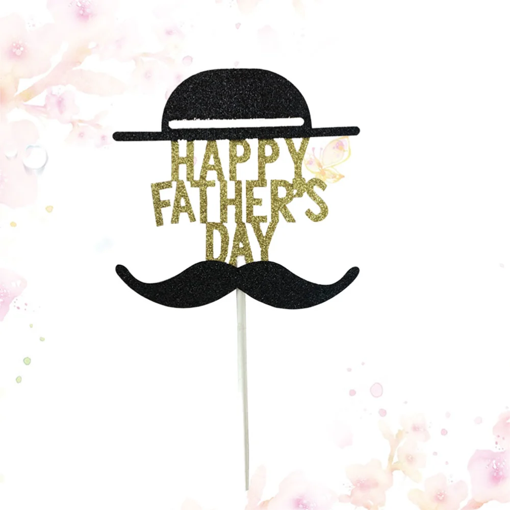 Happy Father's Day Hat Beard Cake Topper Creative Cake Cupcake Picks Cake Decoration Party Supplies (Golden)