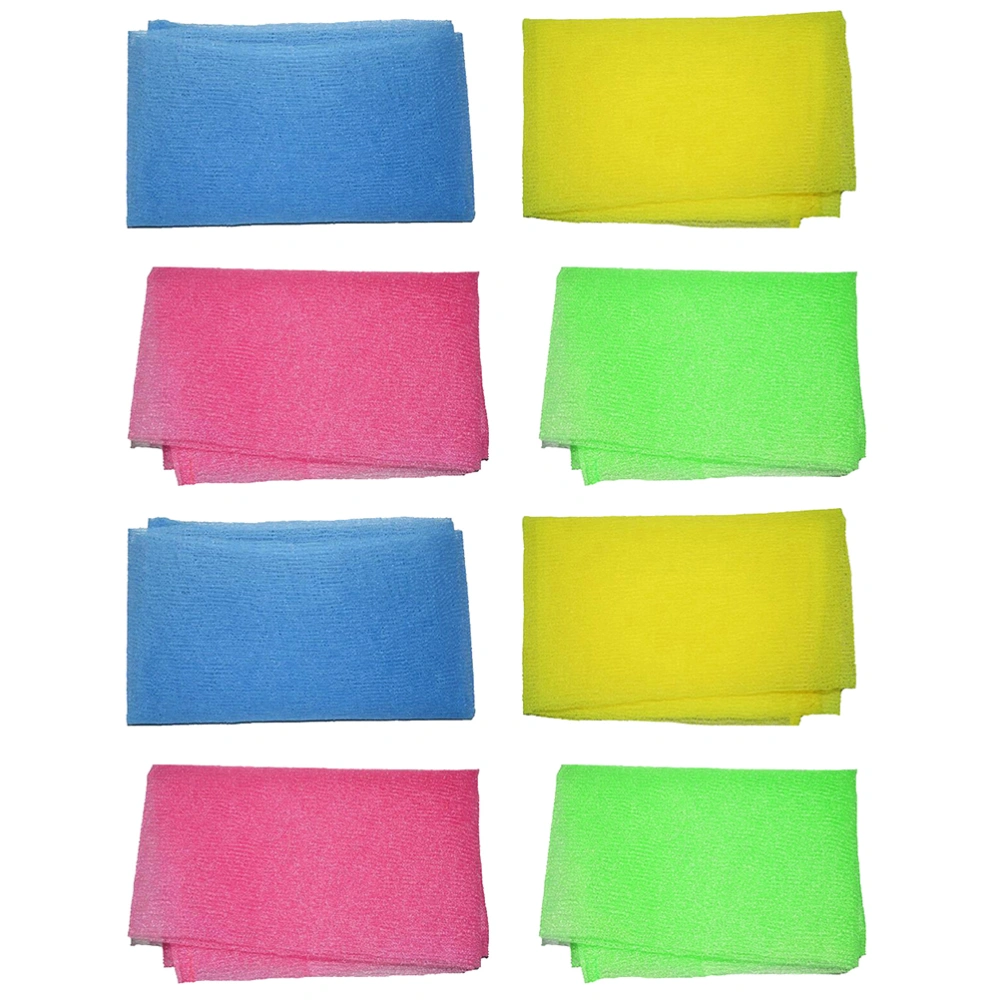 8pcs Long Shower Back Srcubbers Bath Body Brush Towels (Yellow, Green, Blue, Pink)