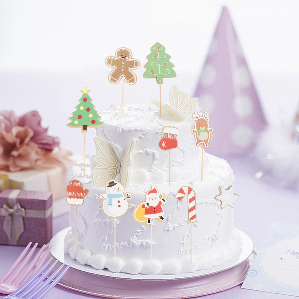 10pcs Baking Dessert Ornament Cartoon Cake Topper Christmas Styled Cake Decor