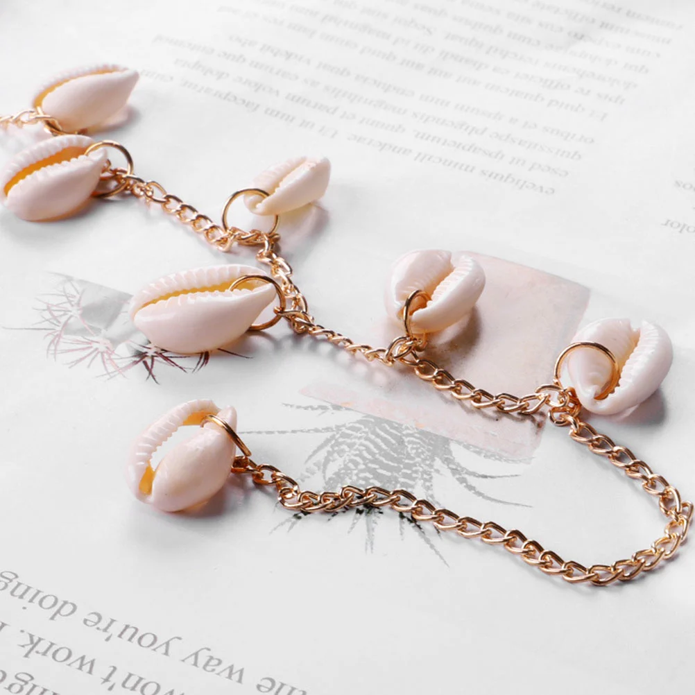 2pcs Fine Chain Bracelet Girls Fashion Hand Chain Elegant Jewelry Fashion Hawaii Shell Bracelet (Golden)