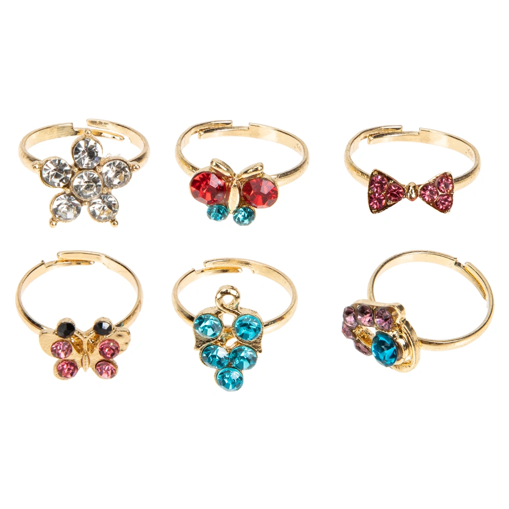 6pcs Kids Rings Rhinestone Rings Jewelry Finger Jewelry Gifts with Box