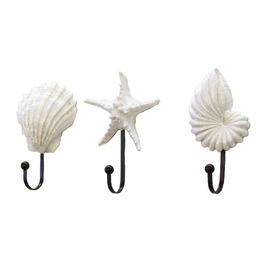 3pcs Mediterranean Style Hooks Resin Scallop Conch Clothes Hooks for Home Office