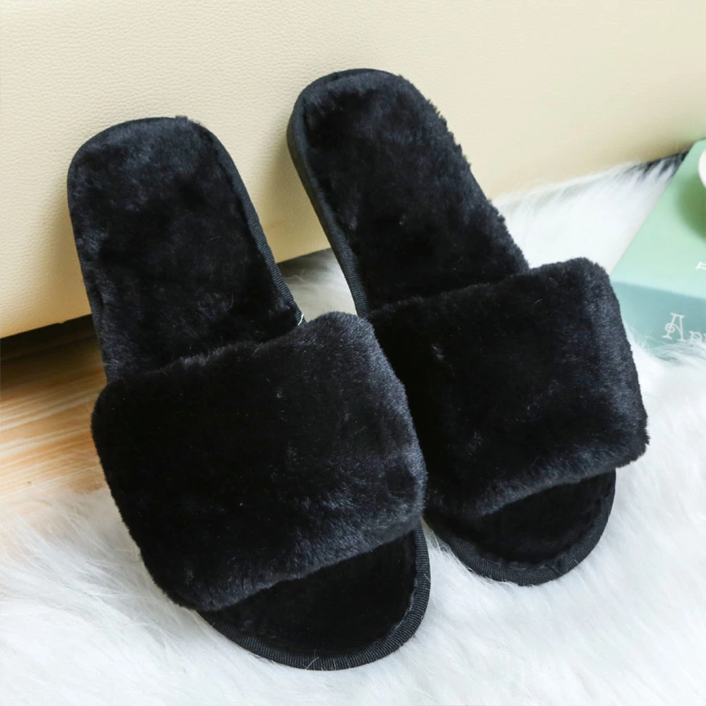 1 Pair of Plush Slipper Anti-Slip Slippers Soft-Soled Household Slipper Floor Shoes Black Size 38-39 25.5CM, 8.5US, 6UK, 40EU, 10.0215Inch