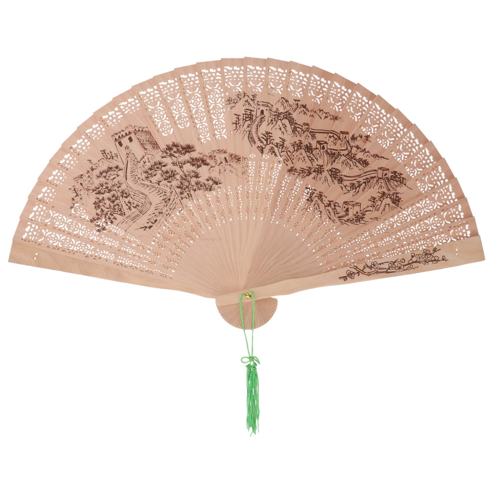 Sandal Wood Foldable Fan Ancient Elegant Ancient Fan Lovely Hollow Hand Fan for Summer Decor (the Great Wall)