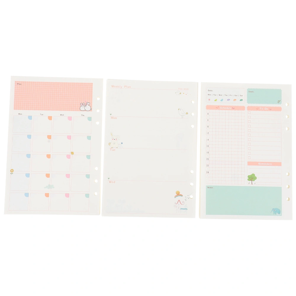 3Pcs Planner Papers Loose Leaf Papers Useful Punched Filler Papers for Home School