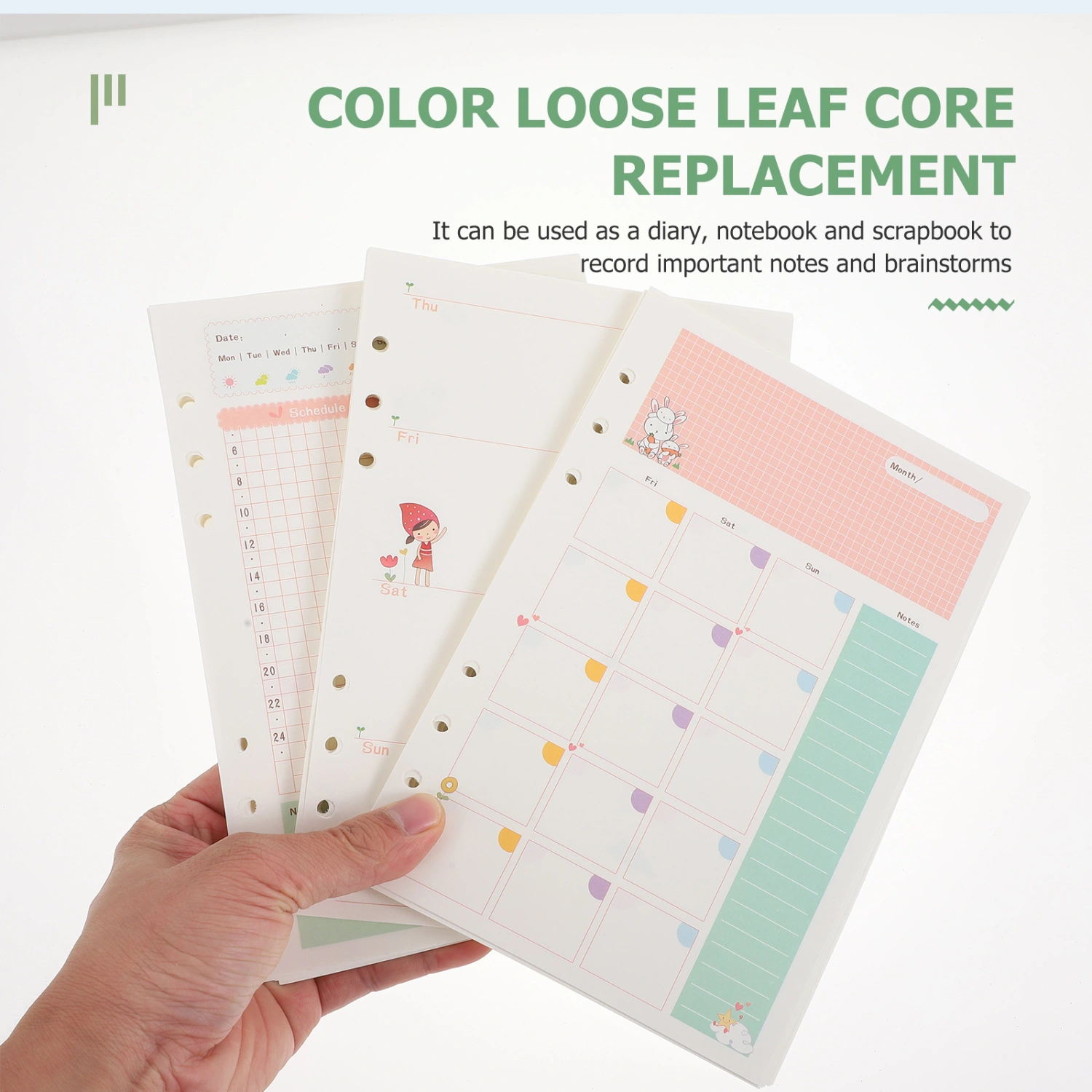 3Pcs Planner Papers Loose Leaf Papers Useful Punched Filler Papers for Home School