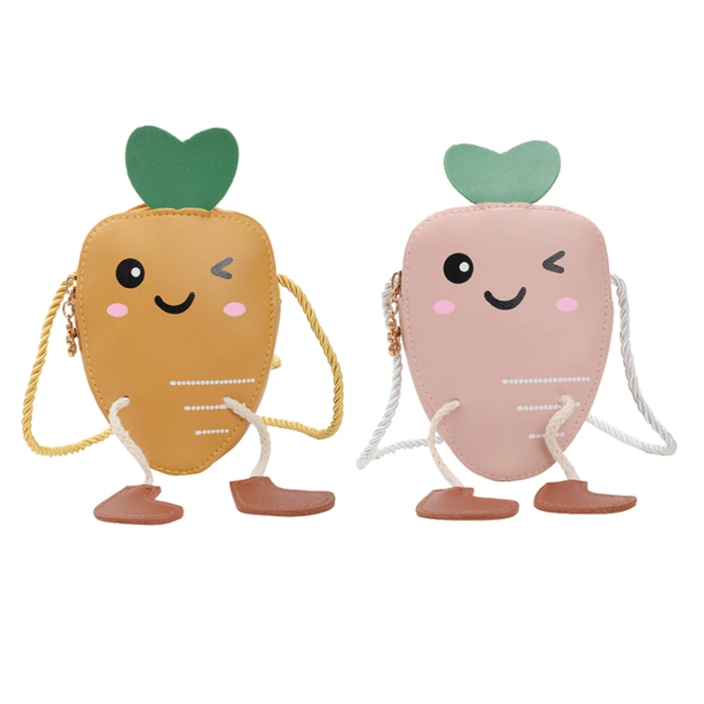 2pcs PU Leather Cartoon Carrot Shape Design Mini Single-shoulder Crossbody Bag Chain Bag Storage Pouch for Kids Girls Toddler (Yellow + Pink)