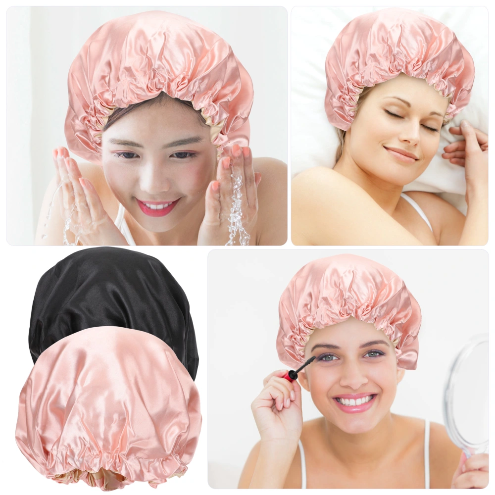 2Pcs Women Bonnet Decorative Sleeping Hat Satin Nightcap Comfortable Bathing Hat Hair Protector