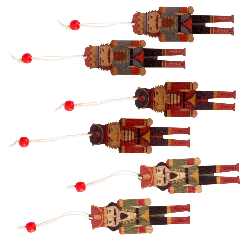 6pcs Christmas Tree Pendant Xmas Ornaments Wooden Walnut Soldier Hanging Decor