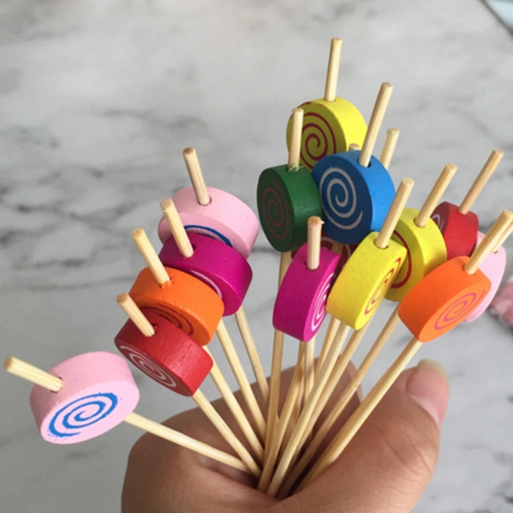 100pcs Lollipop Fruit Picks Dessert Decorative Pick Cocktail Sticks Party Supplies for Hotel KTV Bar Mixed Color