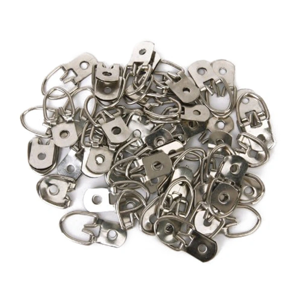 50pcs Large Triangle D-Ring Single Hole Picture Frame Hangers Holders with Screws (Silver)