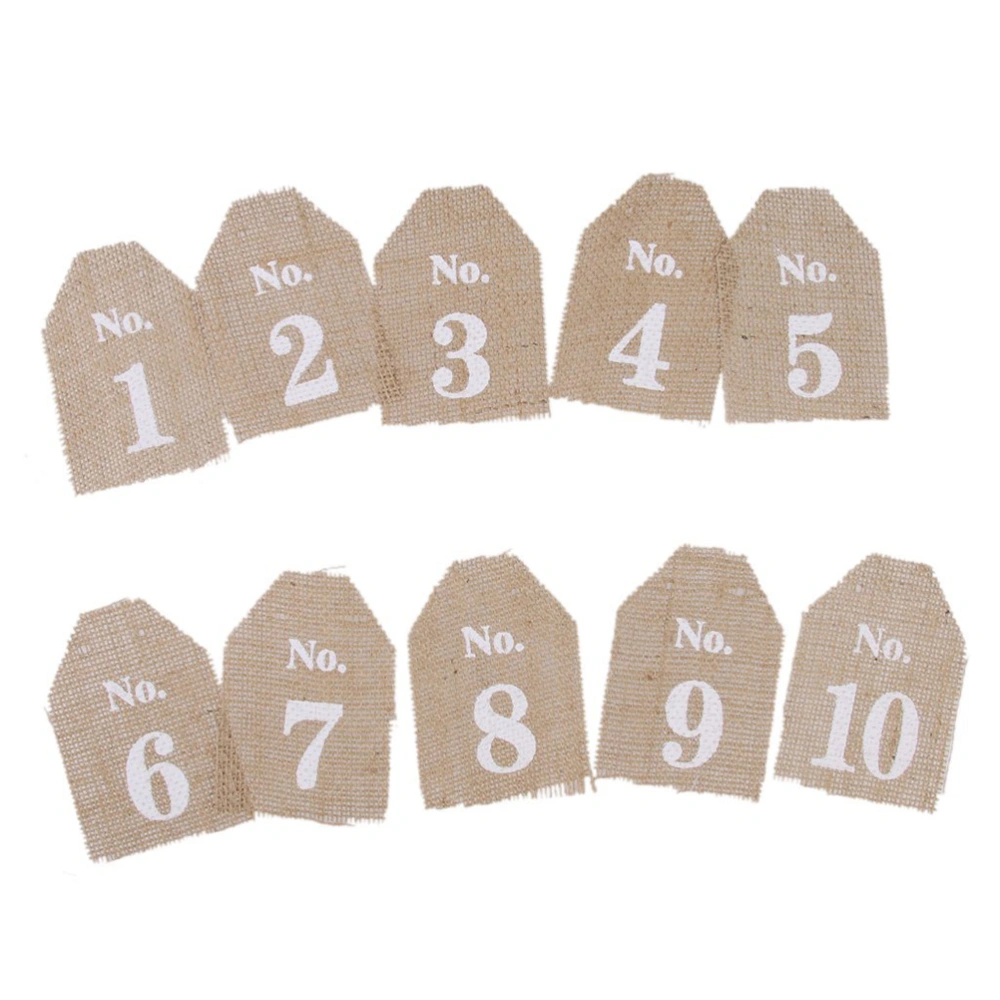 10pcs Number 1-10 Rustic Jute Wedding Table Numbers Hessian Burlap Banner Wedding Decor