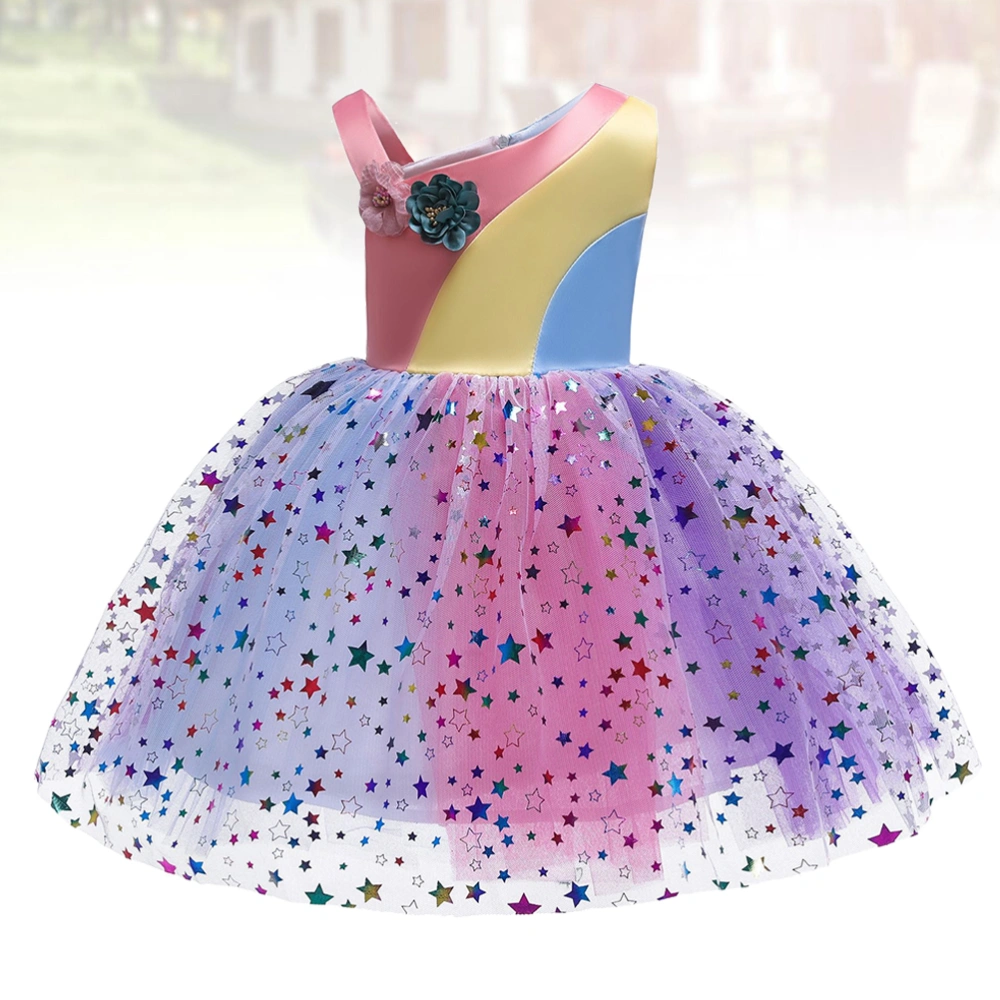 Orange with Yellow Girls Rainbow Color Tutu Dress Floral Tulle Skirt Sequin Party Costume Skirt Birthday Performance Costume Outfit Dress up Accessary - Size 130