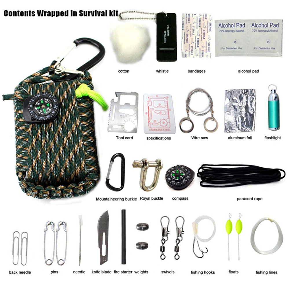 Emergency Survival Kit 29 in 1 Outdoor Survival Kit First Aid Tools Camping Gear (Camouflage)