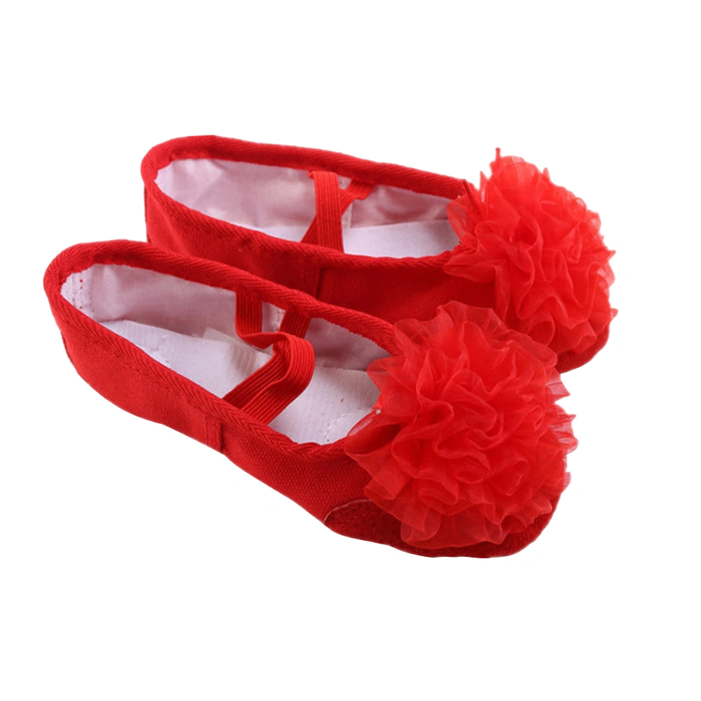 1 Pair of Flower Design Dancing Shoes Anti-slip Ballet Shoes Sole Belly Dance Shoes for Children Size 37