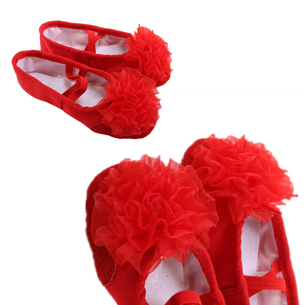1 Pair of Flower Design Dancing Shoes Anti-slip Ballet Shoes Sole Belly Dance Shoes for Children Size 37