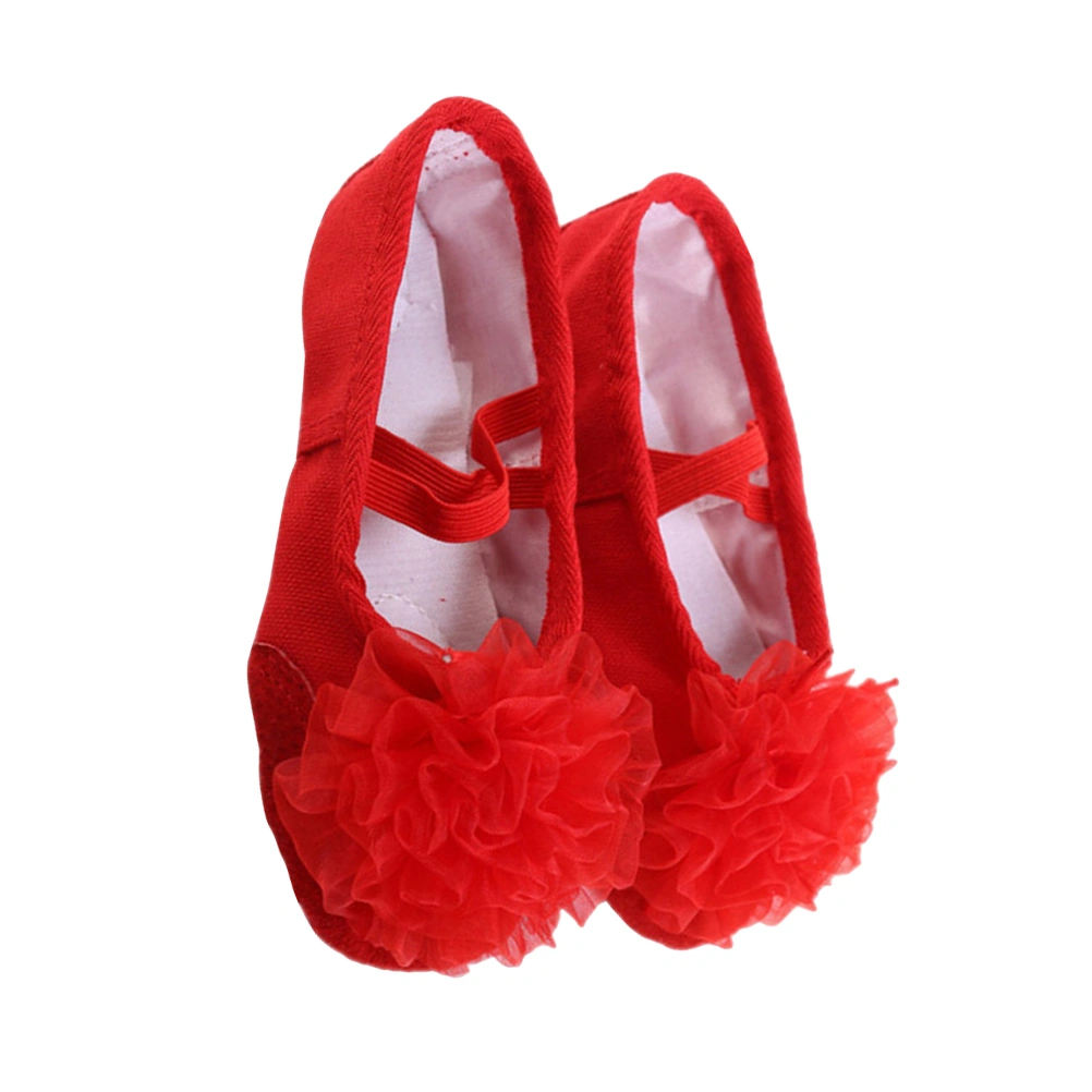 1 Pair of Flower Design Dancing Shoes Anti-slip Ballet Shoes Sole Belly Dance Shoes for Children Size 37