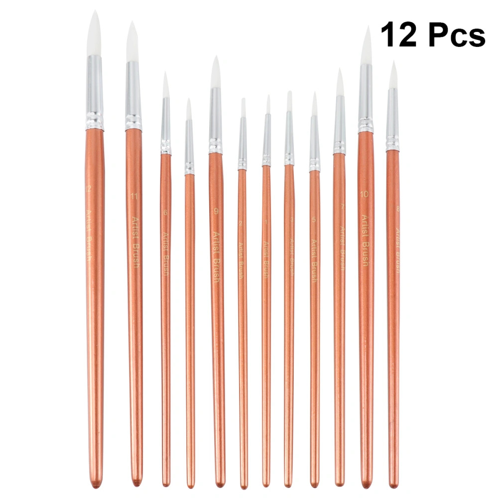 12 Pieces Wooden Pen Sticks and Nylon Brush Hair Art Paint Brushes for Watercolor Painting (Red)