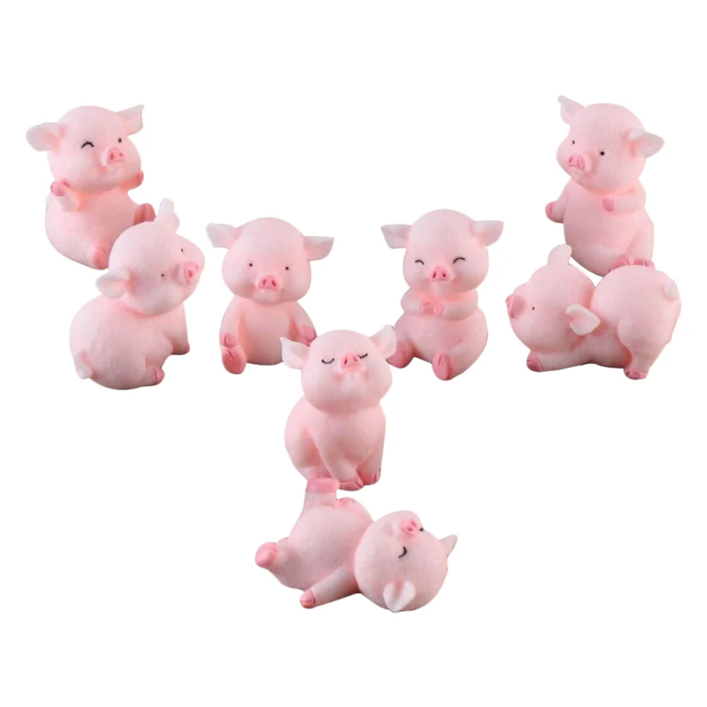 8Pcs Small Pig Adornments Decorative Pig Modeling Crafts Adorable Little Pig Figurines Decorations