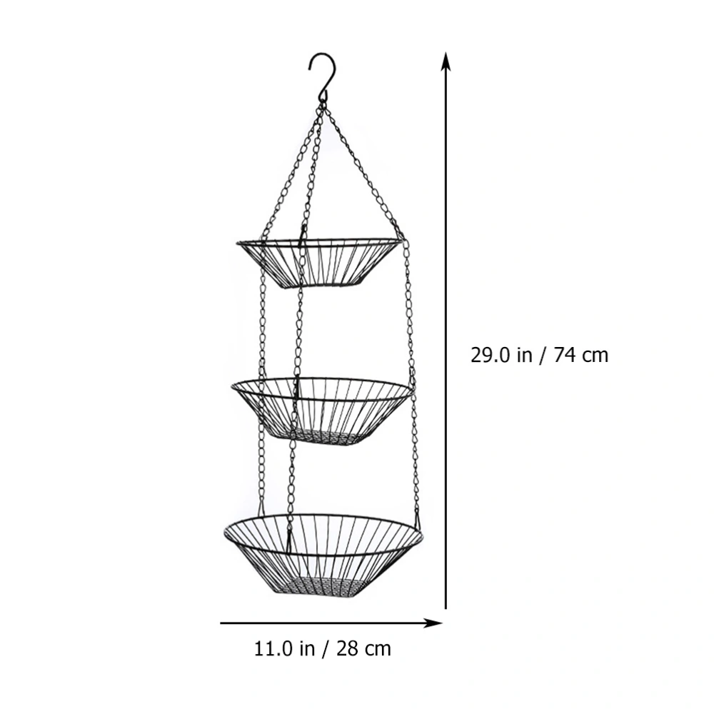 1Pc Hollow Fruit Basket Iron Art Hanging Basket Three-layer Basket (Black)