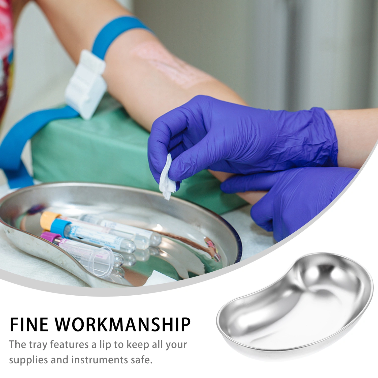 1pc Thickened Anti-iodine Volt-free Stainless Steel Curved Tray Disinfection Tray
