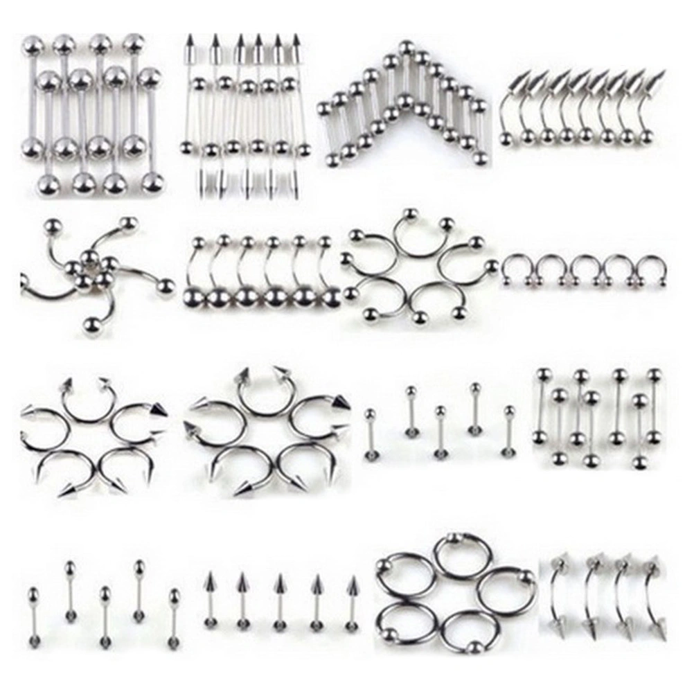 85pcs Puncture Jewelry Stainless Steel Tongue Lips Eyebrows Nails Navel Ring Mix Set Nose Ring Piercing Body Jewelry Nose Hoops Decor (Silver)
