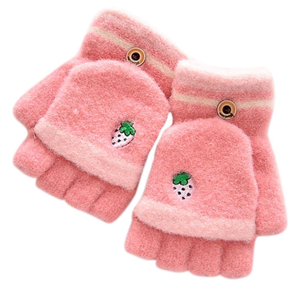 1 Pair Children's Warm Gloves Cartoon Flip-cover Winter Gloves Embroidered Gloves