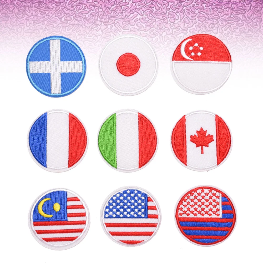 18pcs Round Flag Clothes Patches Adorable Costume Embroidery Applique Fashion Jeans Hole Repair Cloth